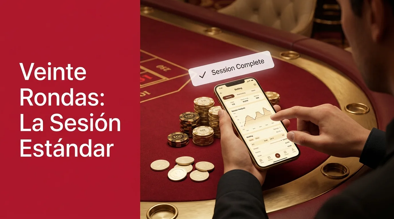 Manos en teléfono analizando resultados de veinte rondas de juego estándar.